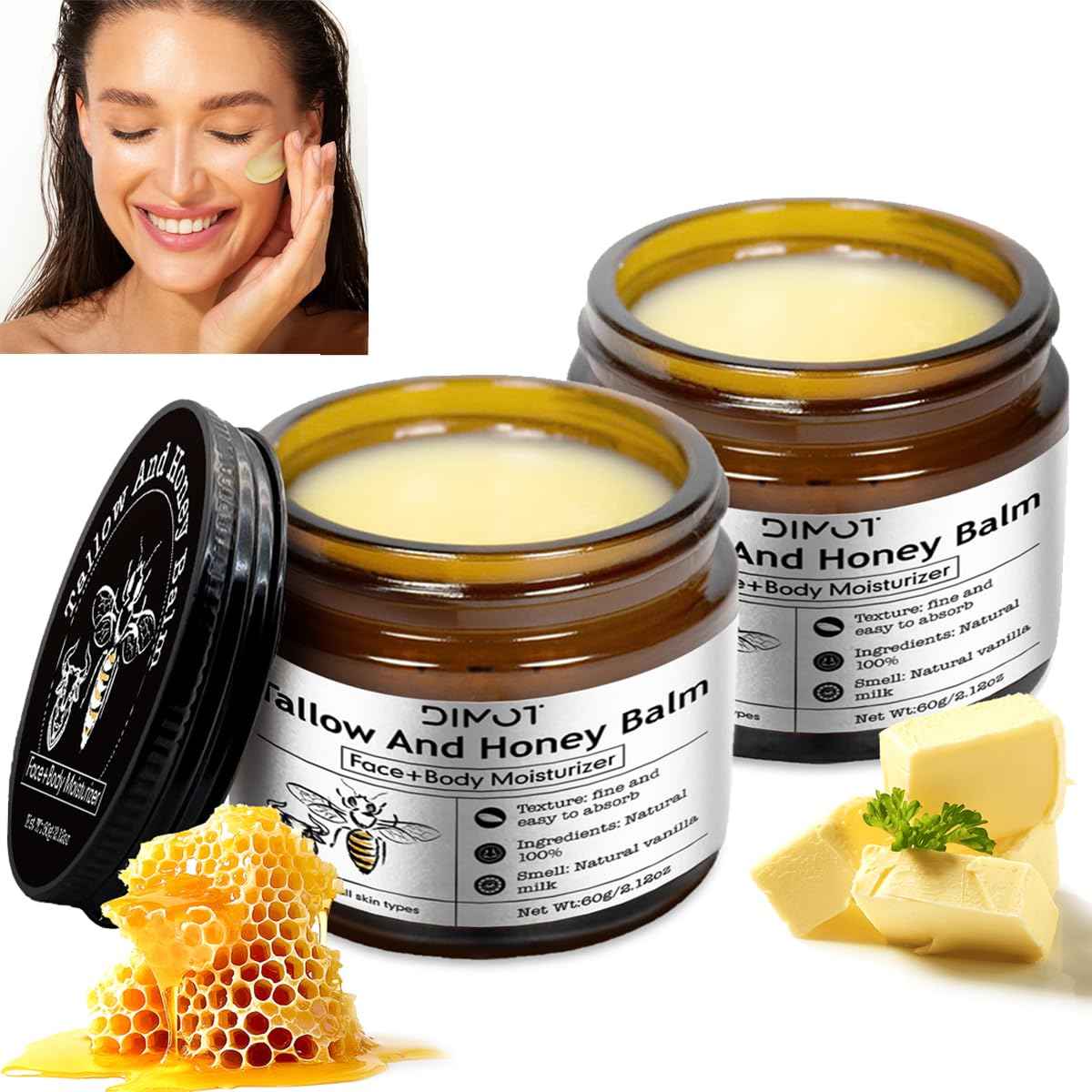 Tallow and Honey Balm for Skin Honey Butter Face & Body Cream For Skin Firming & Hydrating Balm Skin Care Tallow Face Moisturizer Cream (2)
