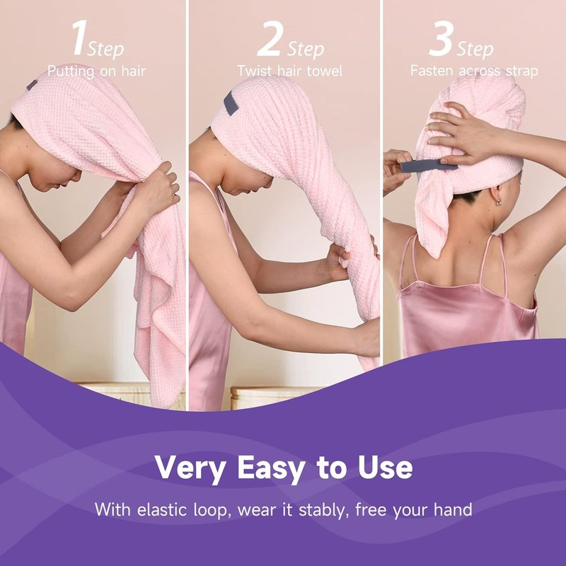 Extra Large Microfiber Hair Towel for Curly, Thick Hair - Ultra Absorbent Drying Wrap, Soft Anti-Frizz Turban | 2 Pack (White, Pink)