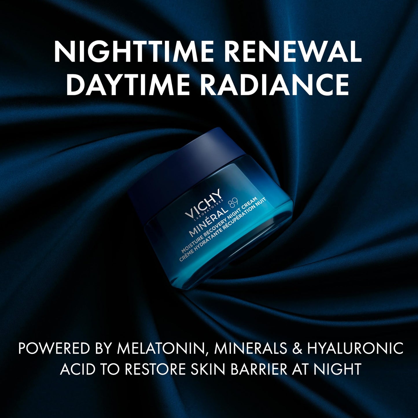 VICHY Minéral 89 Moisture Recovery Night Cream, Face Moisturizer with Hylauronic Acid, Melatonin & Minerals for Skin Barrier Repair, Plumps Skin, Non-Greasy, 50ml
