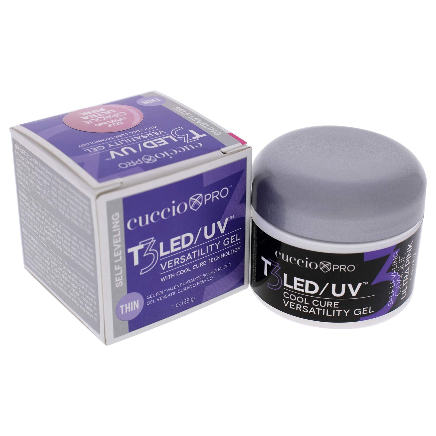 Cuccio Pro T3 LED/UV Cool Cure Versatility Gel - Self-Levelling Gel With Calcium - Incredibly Flexible - Strong Adhesion - High Shine Finish - Fast Application - Opaque Ultra Pink - 1 Oz Nail Gel