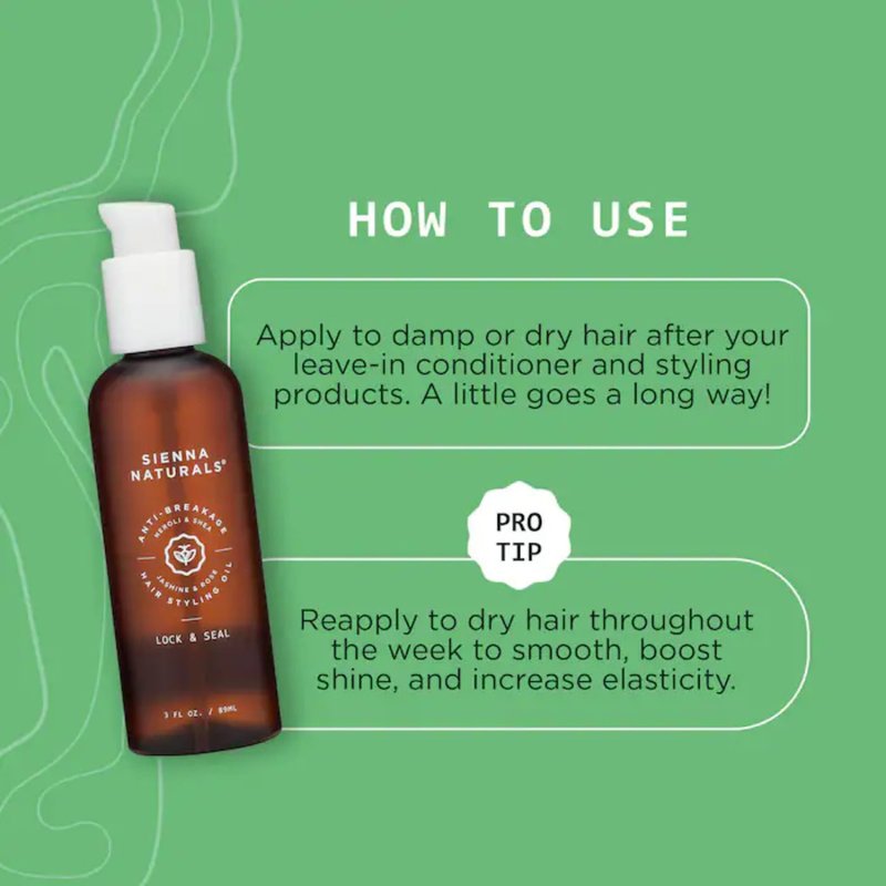 Sienna Naturals - Lock & Seal Oil - Lightweight Anti-Breakage Hydrating Hair Oil for Moisture and Repair - Strengthens & Supports Split Ends with Baobab & Grape Seed Oil - Clean & Vegan, 3oz