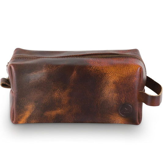 Northridge Leather Premium Leather Toiletry Bag For Men - Travel Bag, Shaving Kit Bag & Toiletry Organizer - Full Grain Leather (Double Zip, Antique)
