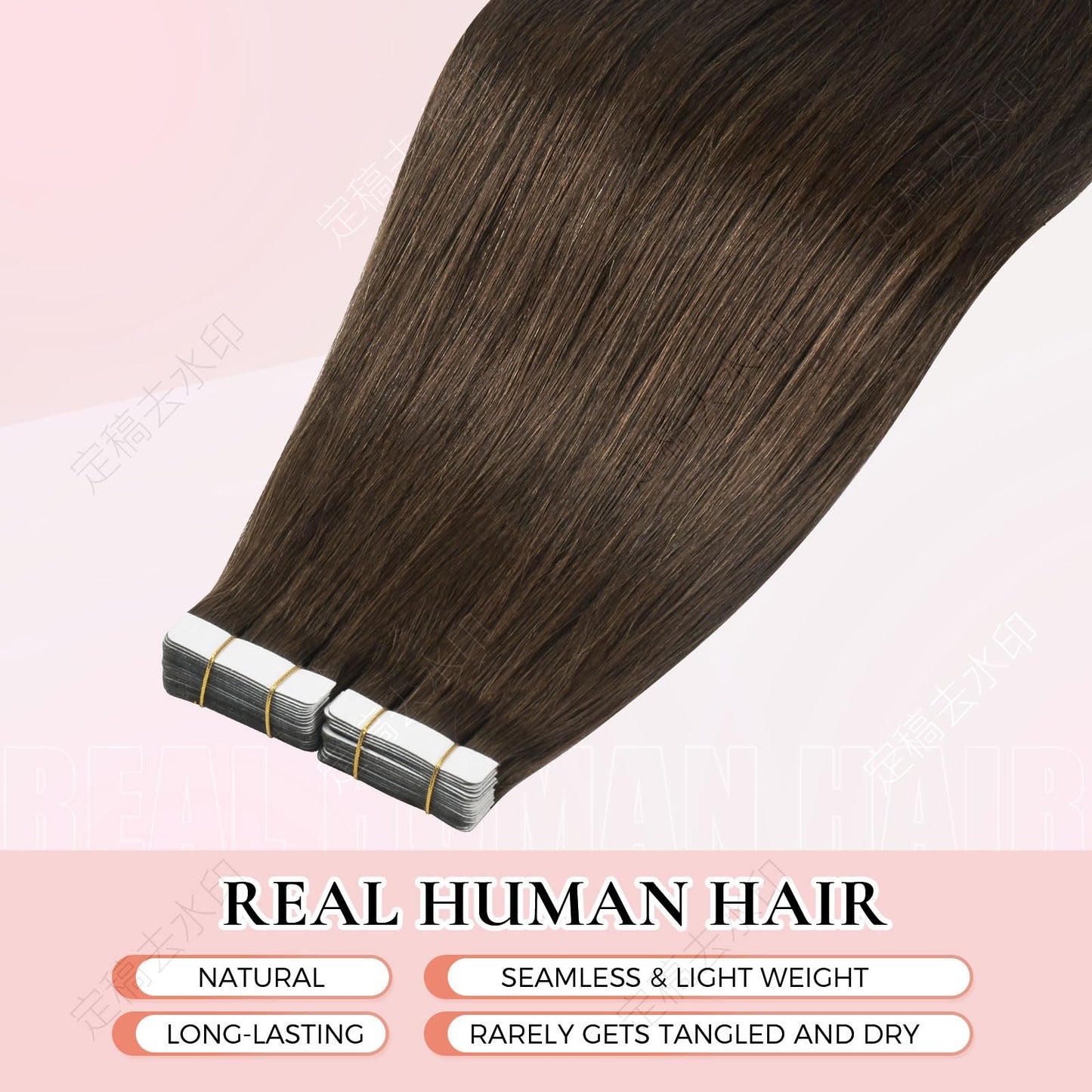 MEI YUAN LIN Tape in Hair Extensions Real Human Hair Chocolate Brown 18Inch invisible tape in hair extensions 50g 20pcs PU Skin Weft