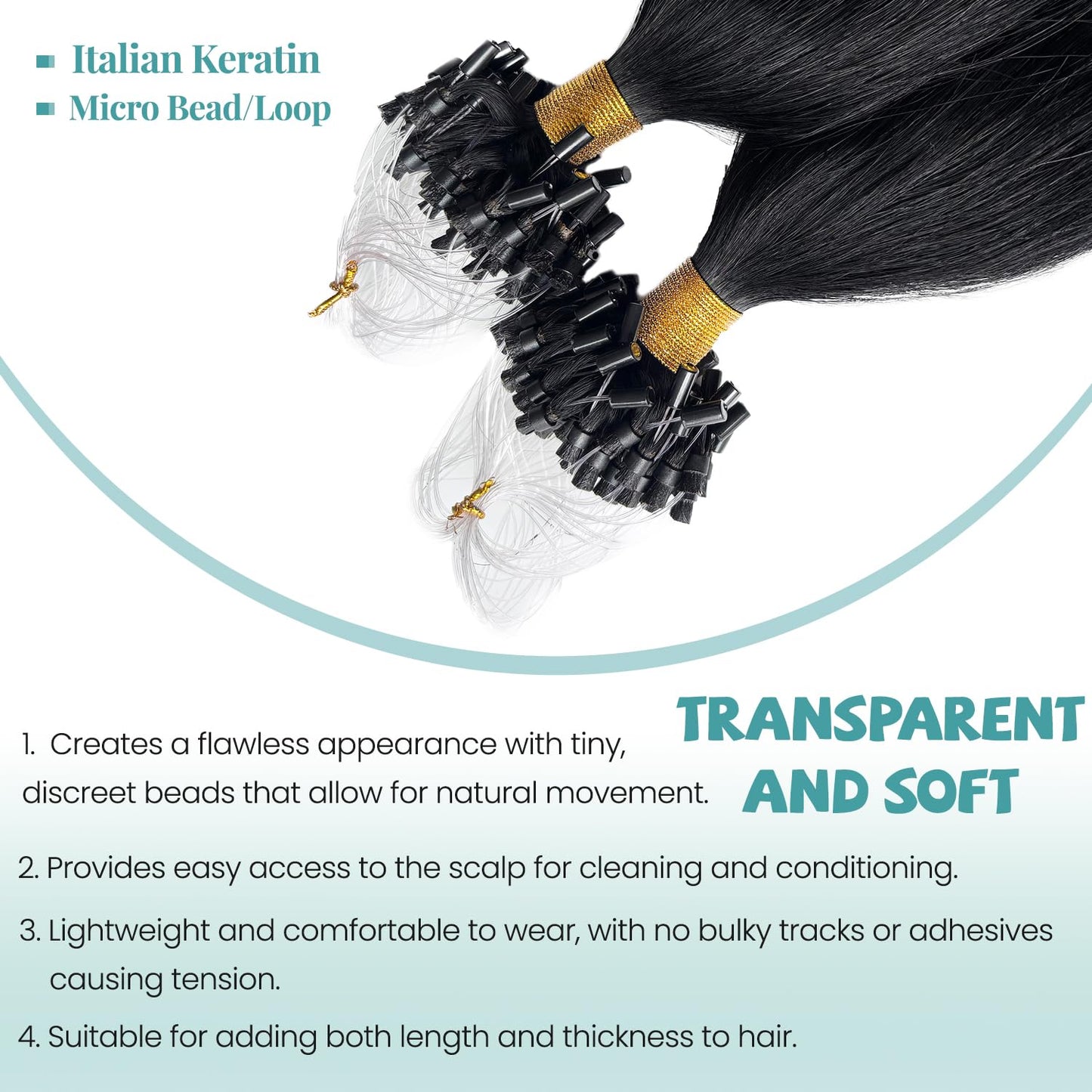 Microlink Hair Extensions Jet Black Human Hair Micro Loop Bundles 14 Inch
