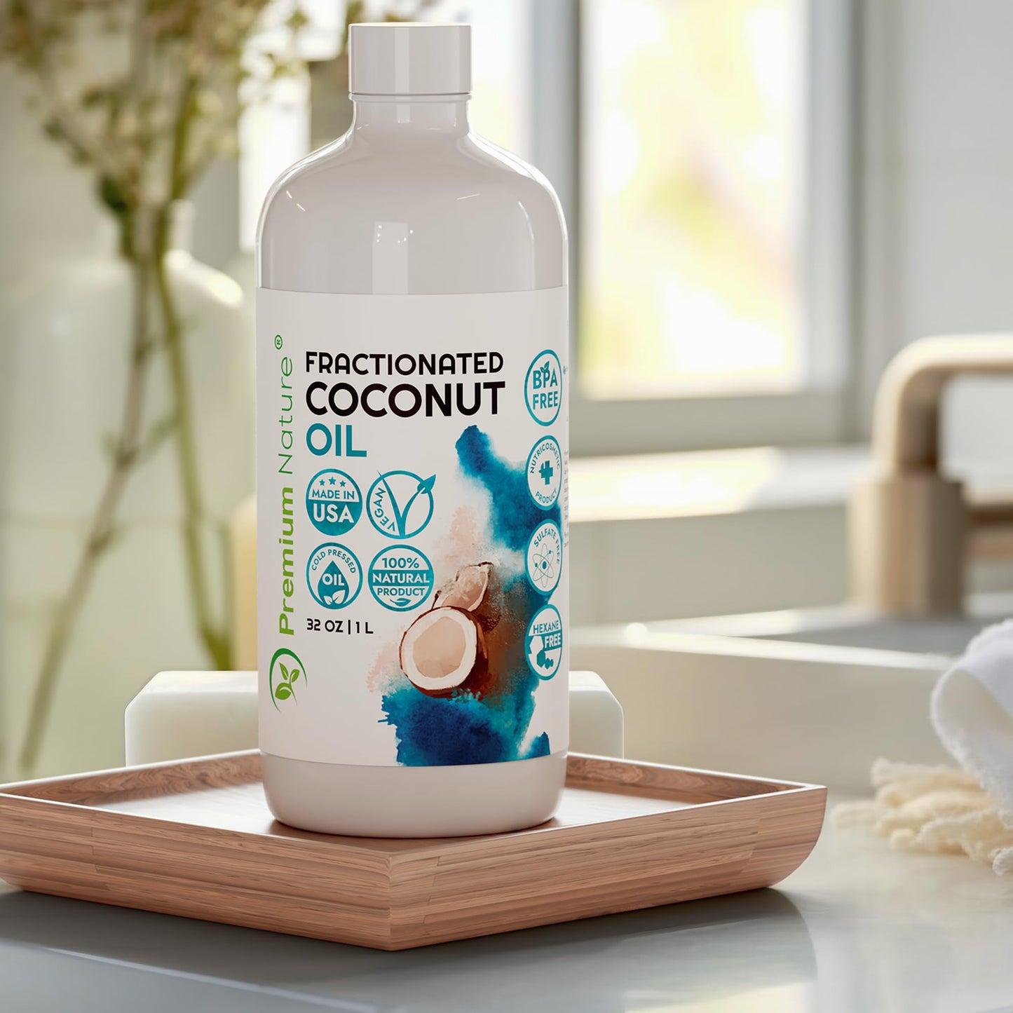 Premium Nature Fractionated Coconut Oil for Skin Moisturizer with Pump Massage Oils Best Carrier for Essential Oils Mixing Body OUL for Dry Skin Moisturizer Natural Oi for Face Hair Body 32 oz