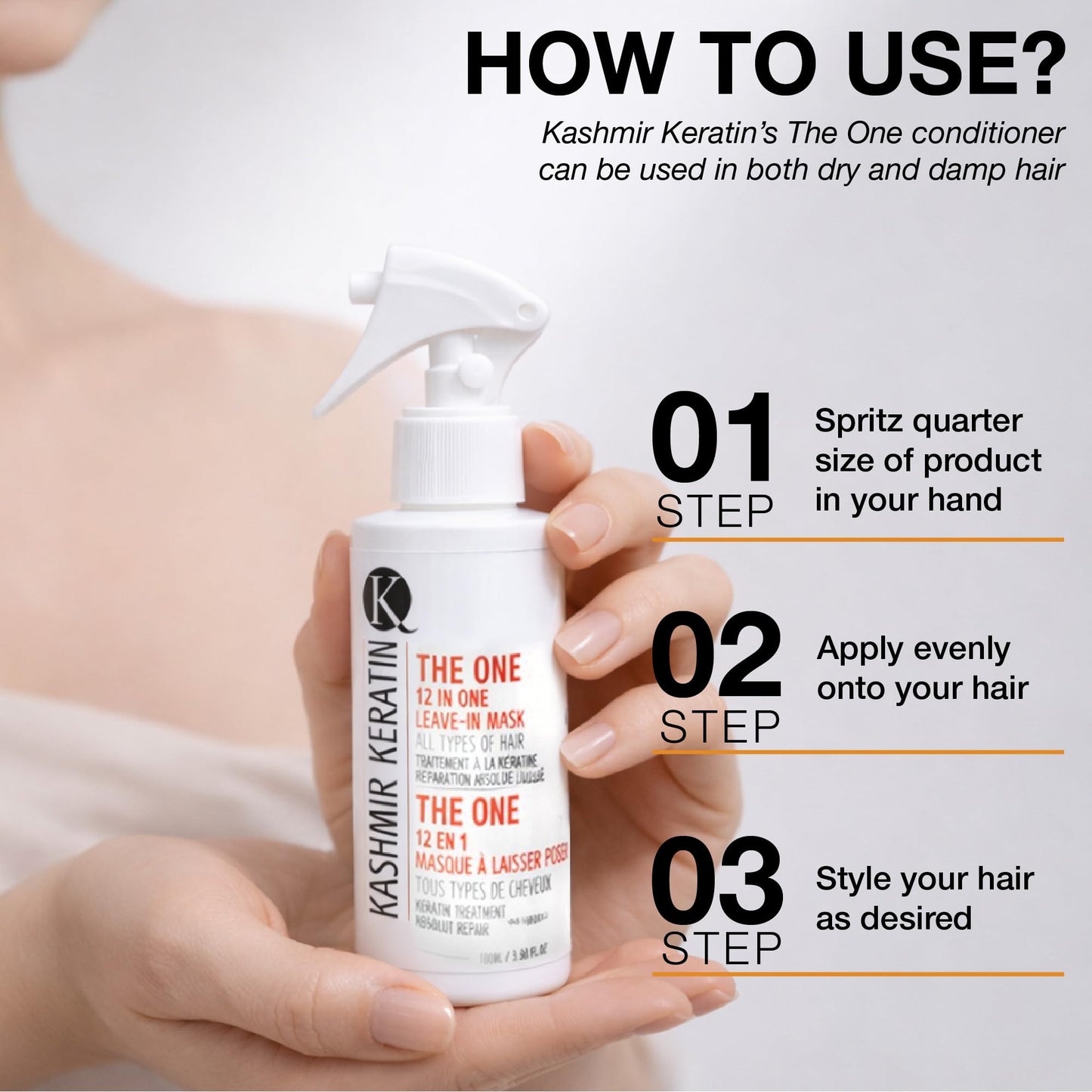 Kashmir Keratin THE ONE Leave In Conditioner 12-in-1 Hair Treatment Spray (3.38 Fl Oz) Detangles, Smooths Frizz,Adds Shine & Hydration for Dry Damaged Hair, Lightweight Keratin Care for All Hair Types