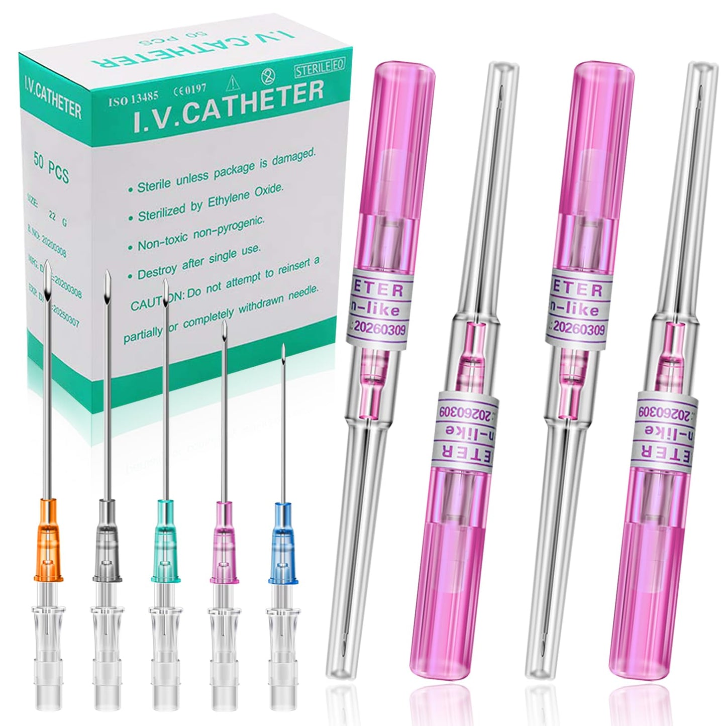 Rayyl Catheter Needles 50Pcs - 20 Gauge Piercing Catheter Needles Disposable for Ear Nose Lip Tongue Belly Piercing Supplies (20G-50pcs)