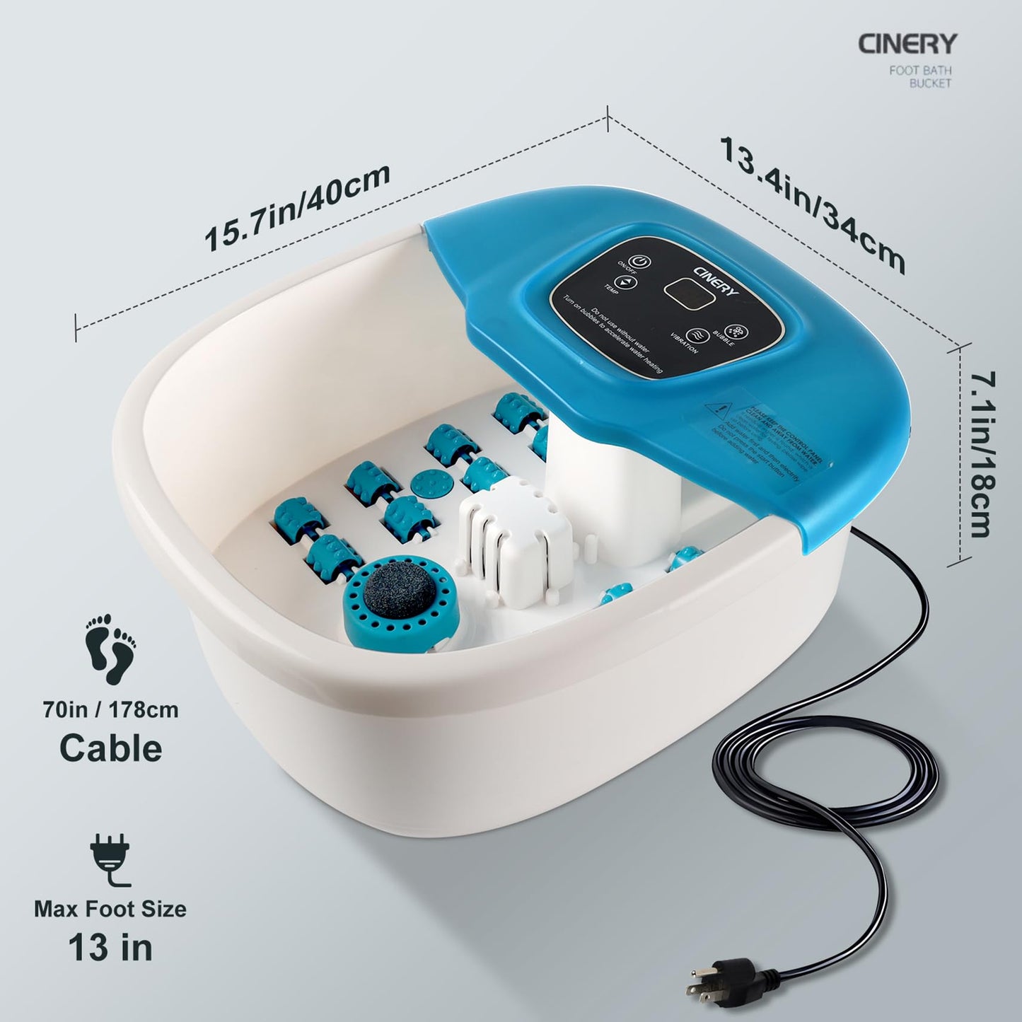 Cinery Foot Spa Bath Massager with Heat, Bubbles, Vibration and Pedicure Foot Spa with 16 Rollers for Feet Stress Relief, Foot Soaker with Mini Acupressure Massage Points & Temperature Control