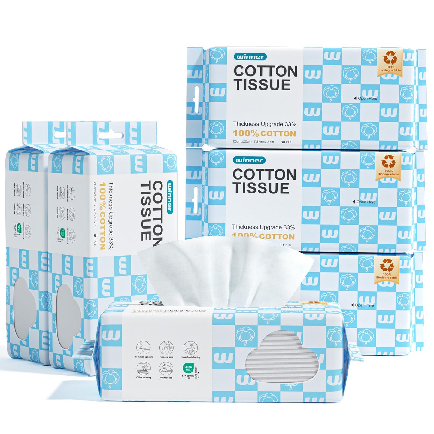 Winner Thicker Hangable Face Towels, 100% Cotton, 480 Count, 6 Pack