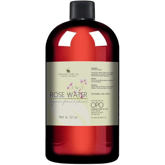 Rose Hydrosol Water, Pure Rosewater Spray Mist Bulk, Hydrating Face Toner Rose Water for Skin and Hair Linen Spray for Sheets Room Freshener Body Spray Refill By Organic Pure Oil, 32 oz