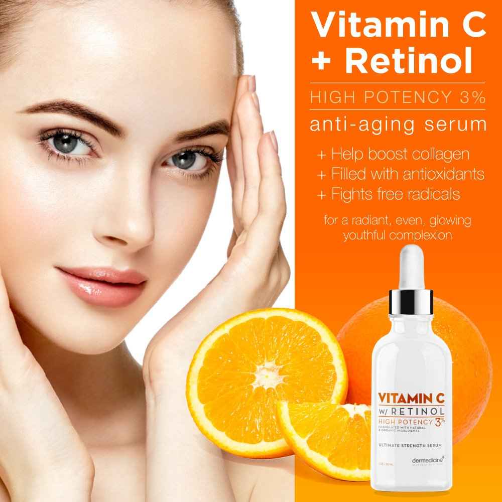 Vitamin C High Potency 3% Retinol Blend | Anti-Aging Serum for Face | Professional Grade Quality | Helps Reduce Appearance of Fine Lines & Wrinkles, Brightens and Improves Appearance of Skin Tone
