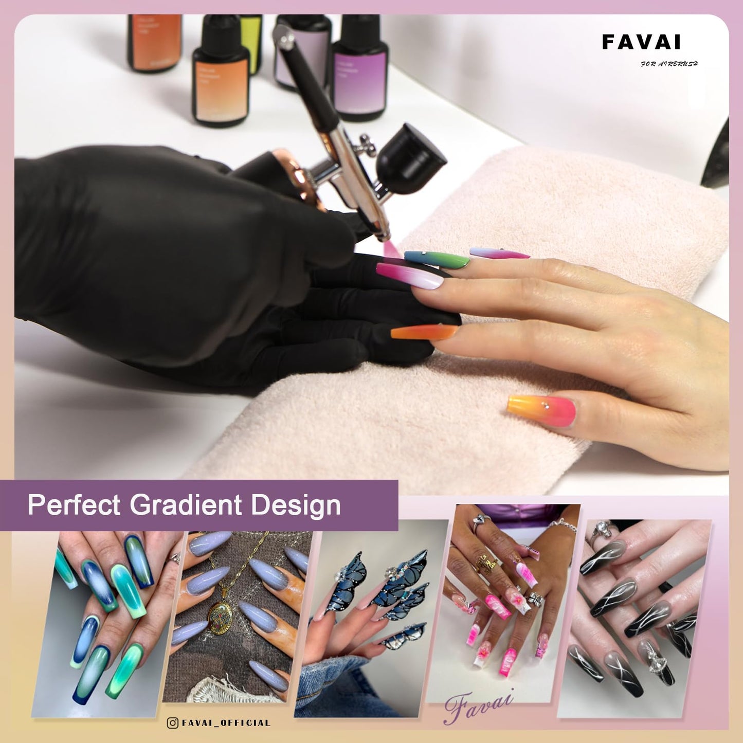 FAVAI Airbrush Gel Nail Polish Starter Kit, 12 Vibrant Colors Hema-Free Dilution-Free Non-Acetone, Fast Dry Smooth Gradient, Salon Quality French Ombre Nail Art Design for Home DIY Manicure