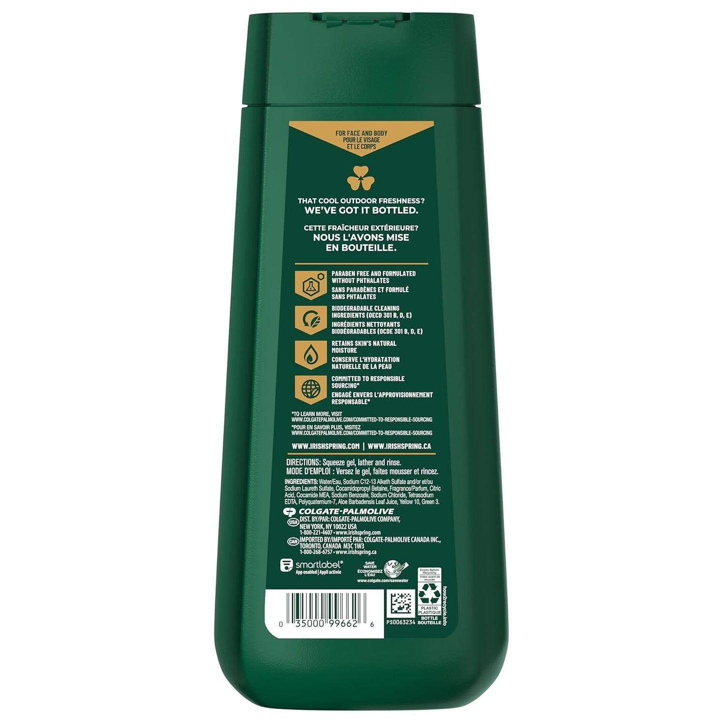 Irish Spring Men's Body Wash - Aloe Mist Shower Gel, 20 Oz | 4 Pack