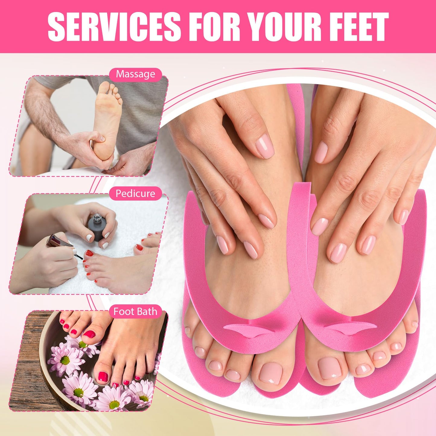 JaGely 100 Pairs Disposable Pedicure Slippers Bulk EVA Disposable Flip Flops Kit Pedicure Spa Sandals Guest Slippers Spa for Adult Foot Nail Salon Party Supplies Travel Hotels Home (Pink)