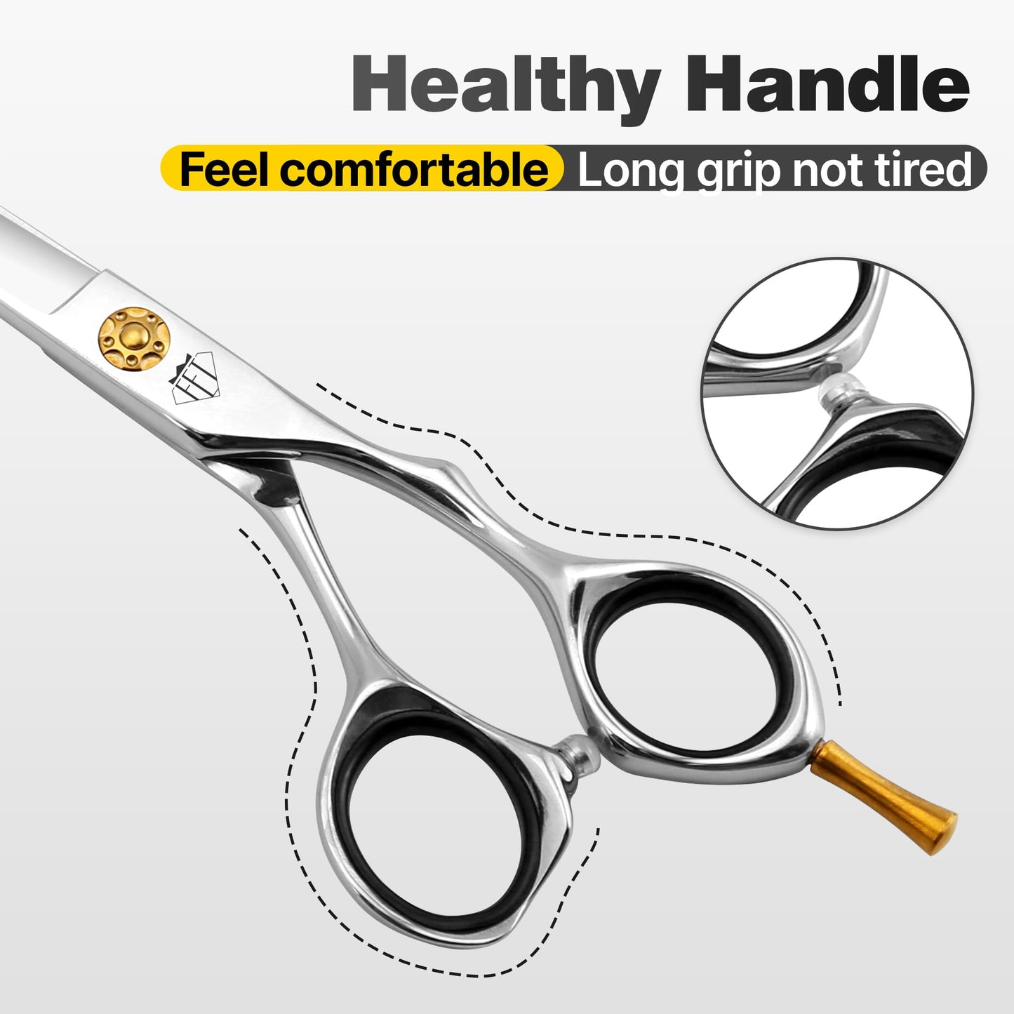 Fenice Totem Professional Hair Scissors, Sharp Precision Cutting, No-Pull Design, Zero Damage (Straight, 6.0")