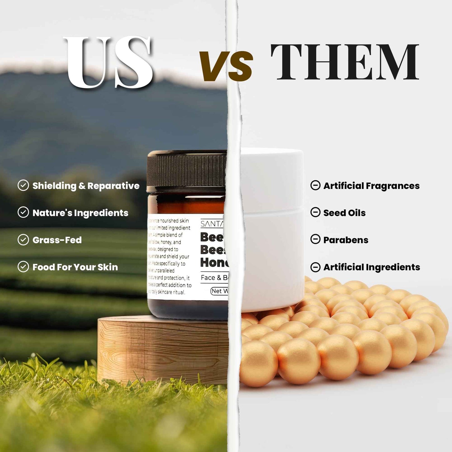 Santa Cruz Paleo Beef Tallow for Skin, Grass Finished & Grass Fed Beef Tallow and Honey Balm Body & Face Moisturizer, Organic Beeswax and Organic Honey, Light Scent, Moisturizing Natural Formula, 2 Oz