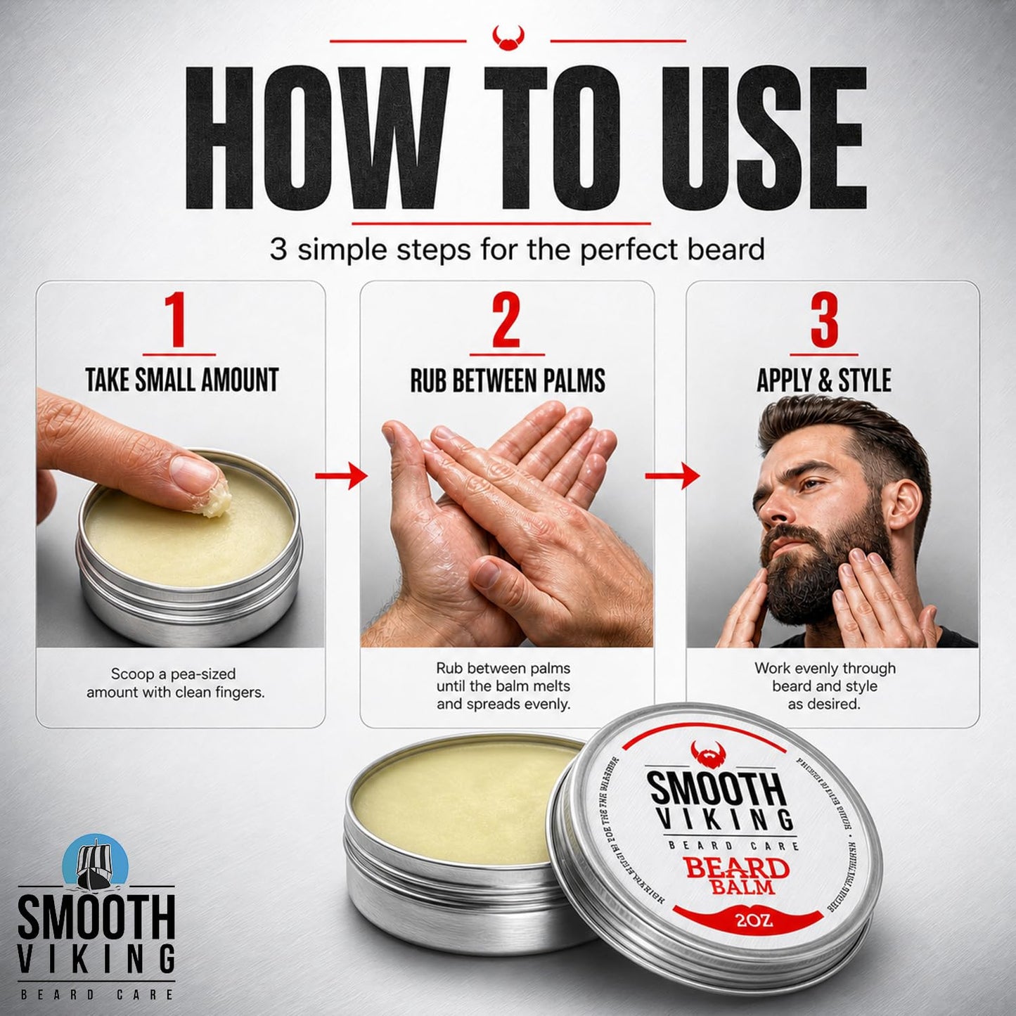 Smooth Viking Beard Styling Balm for Men - Strong Hold Formula with Essential Oils & Beeswax for Healthy Beard & Mustache Growth, 2oz