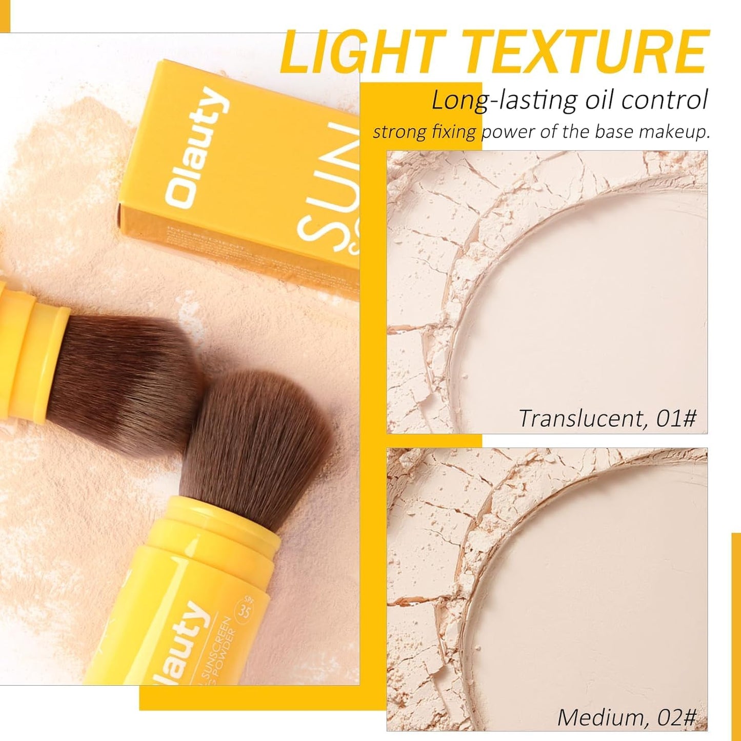 Mineral Powder Sunscreen for Face & Scalp, SPF 35 Brush on Sunscreen Setting Powder, Matte Oil Control Hair Sunscreen Face Powder, Lasting Lightweight Breathable Travel Essentials (#02 Medium)