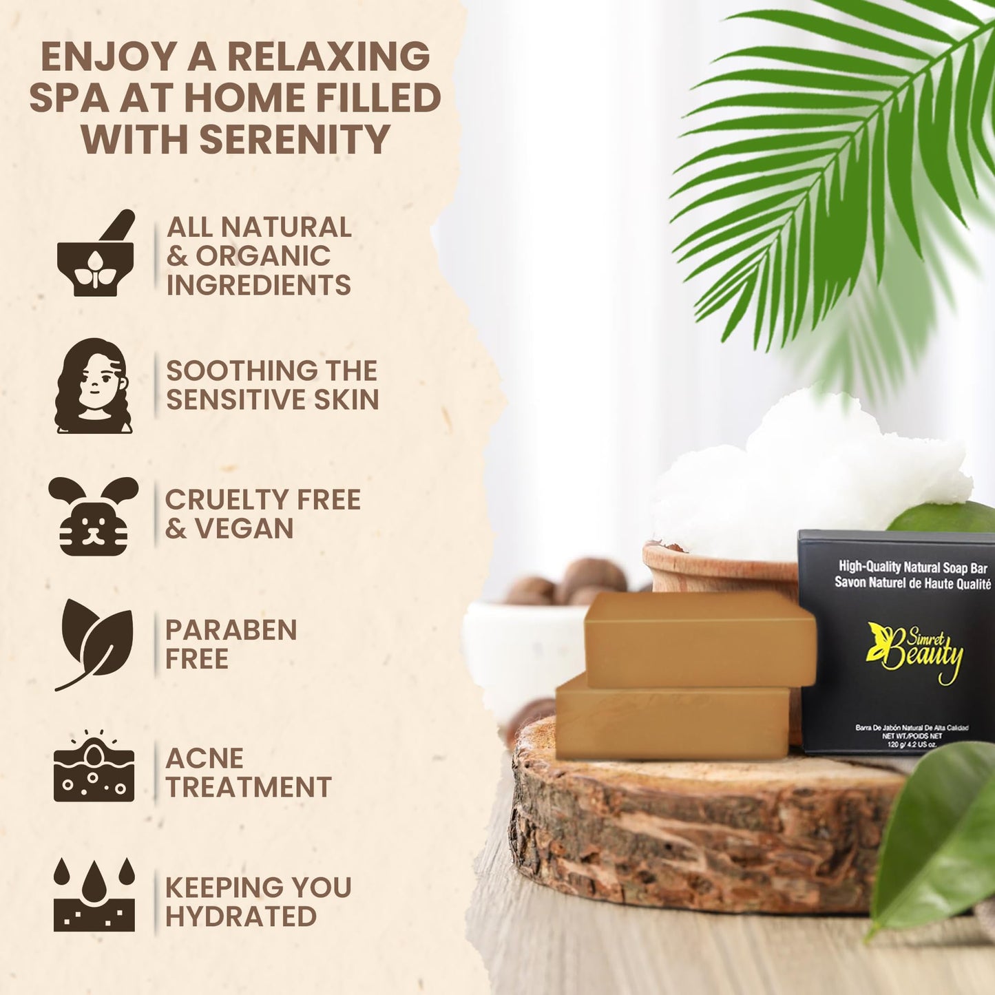 Simret Beauty Turmeric Soap Bar - Natural Face & Body Cleanser with Turmeric & Charcoal for Acne, Dark Spots, and Skin Brightening, Organic, Cruelty-Free, Sulfate-Free, 4.2 oz
