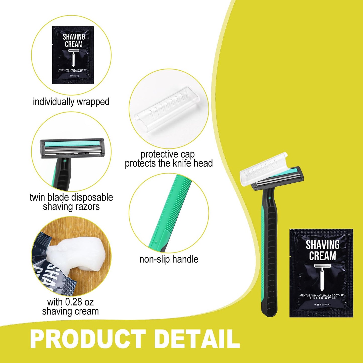 Disposable Razors in Bulk Razors and Shaving Cream Bulk,Shave Kit in Bulk Twin Blade Razors with Protective Cap for Hotel, Airbnb, Homeless, Shelter, Camping and Travel (120)