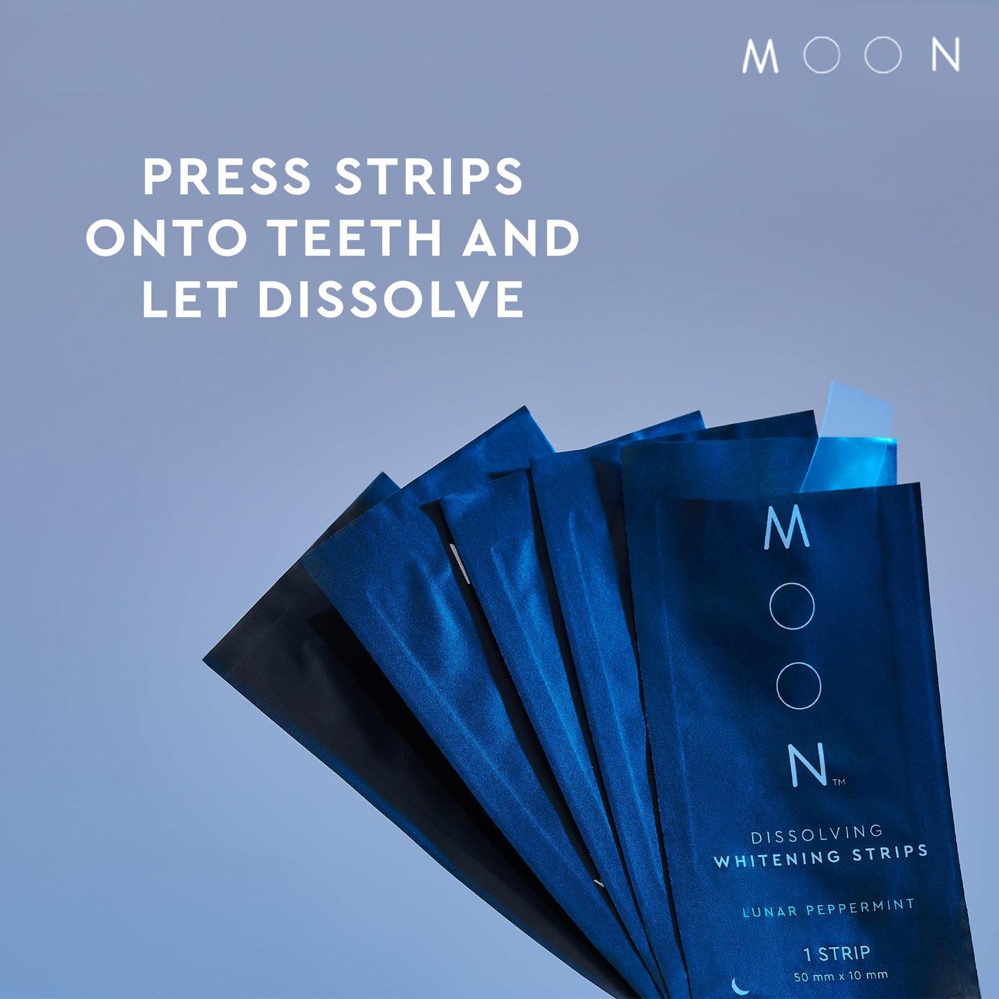 MOON Dissolving Teeth Whitening Strips, 56 No Rinse White Strips, Peppermint, Hydrogen Peroxide & Essential Oils, Whiten Sensitive Teeth up to 7 Shades in 2 Weeks, Travel Essentials, Vegan Oral Care