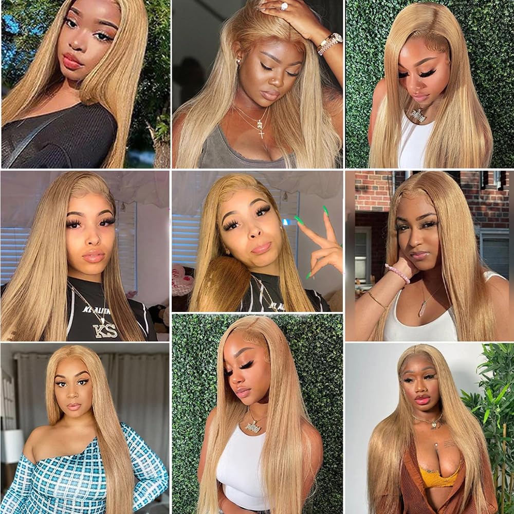 #27 Blonde Bundles Straight Bundles Human Hair 14 16 18 Inch FuivJuix Unprocessed Brazilian Virgin Hair Honey Blonde Straight Bundle Human Hair Extensions 3 Bundle 150 Gram