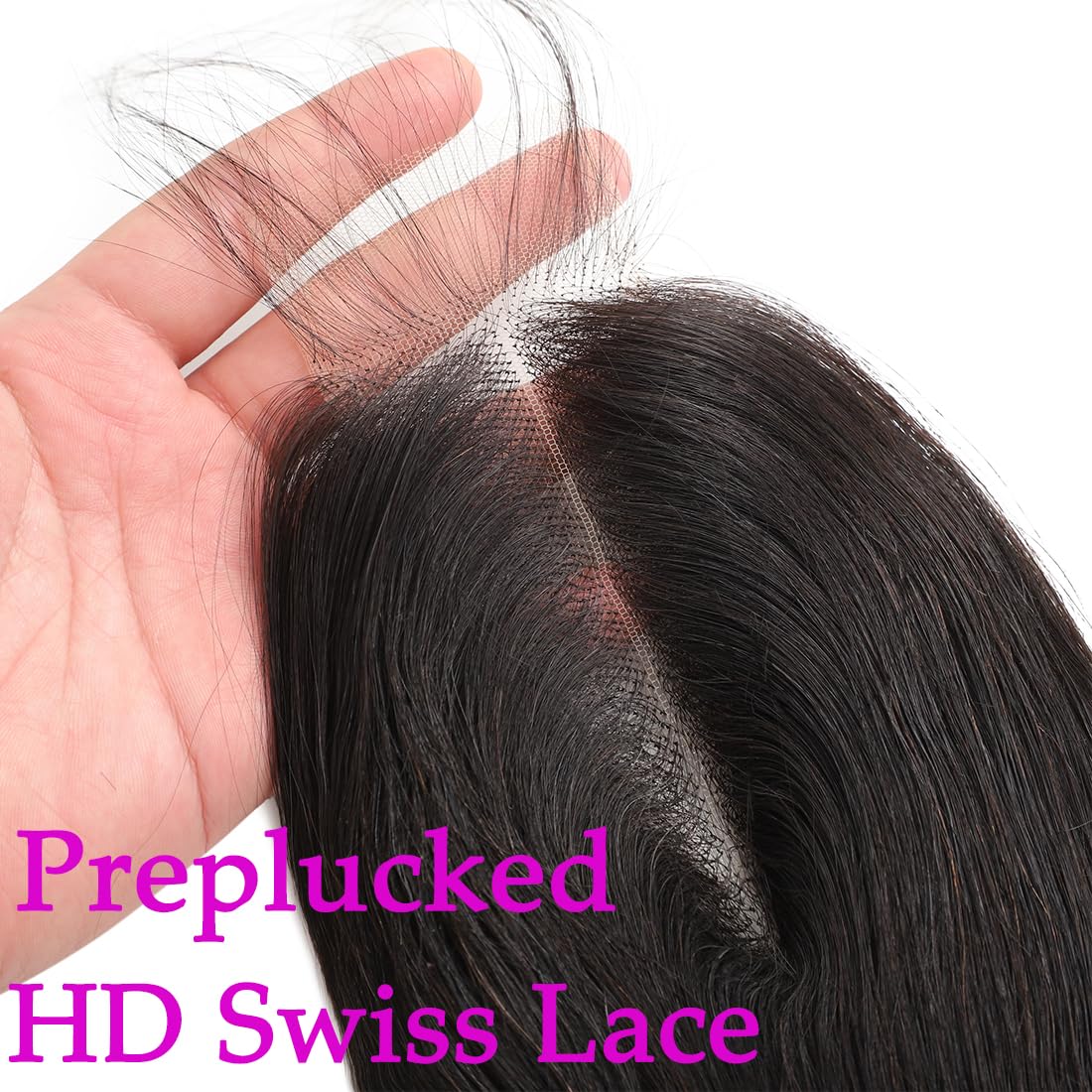 2x6 Human Hair HD Transparent Lace Closure - Body Wave, 16-Inch, Natural Black, Glueless, Pre-Plucked