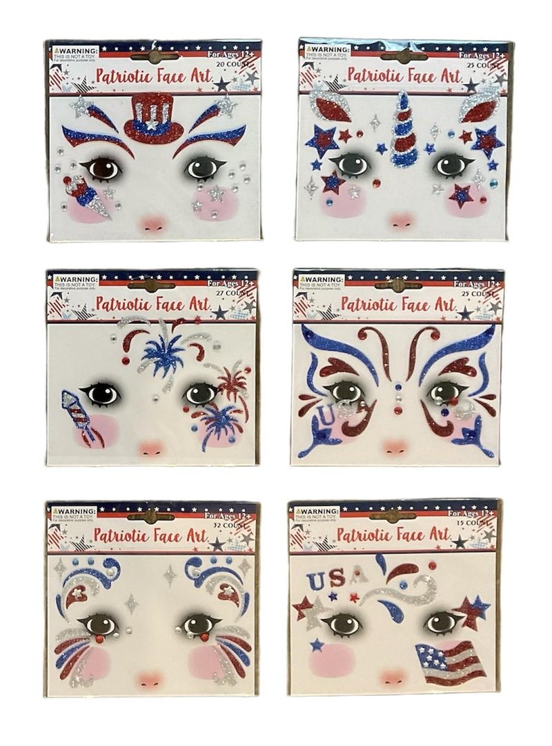 Patriotic Temporary Face Tattoos - 100 Pieces Glitter Face Art | Memorial Day 4th of July labor Day | Red White Blue Metallic Glitter | Election Party | USA