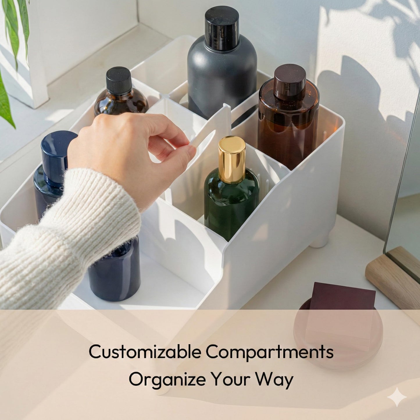 carrotez Make up Vanity Organizer Countertop Skincare Cosmetic, Accessories Organizers, Customizable Compartments - White, 7.6 inches