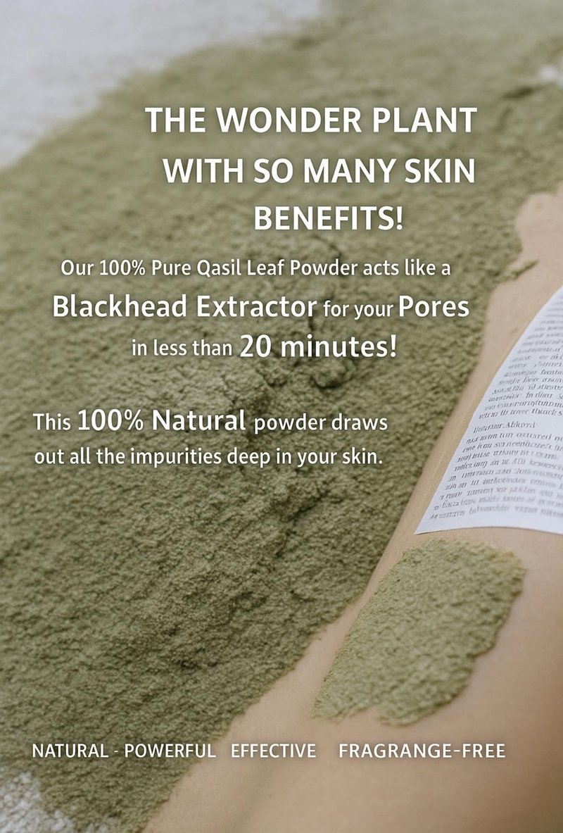 Qasil Organics – 100% Pure Qasil Leaf Powder – Deep Pore Cleansing Facial & Body Mask– Clears Blemishes, Blackheads and Clogged Pores for Clear Skin - 3.5 oz