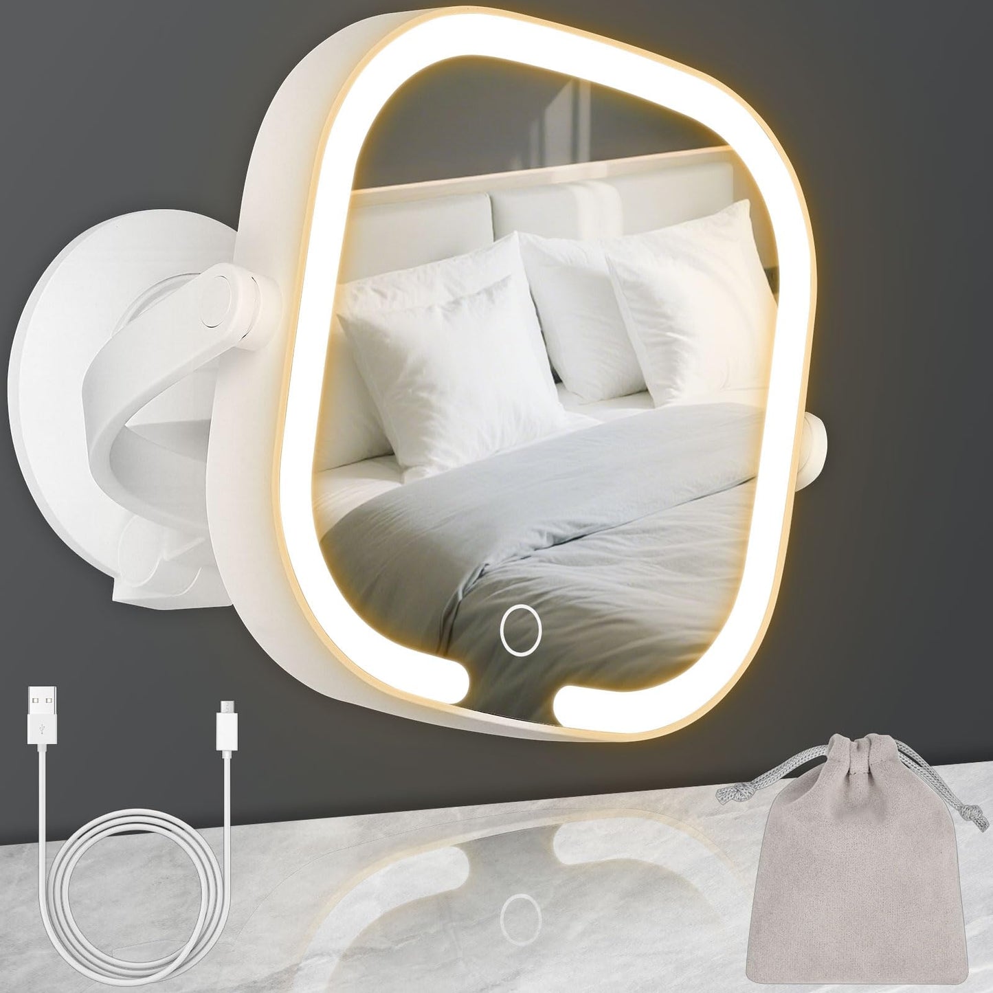 Ukransa Square 30X Magnifying Makeup Mirror with Light, Dual-Sided Suction Cup Vanity Mirror, 3 Lighting Modes & Stepless Dimming, Rechargeable, 360° Rotatable, Portable Wall-Mounted Mirror