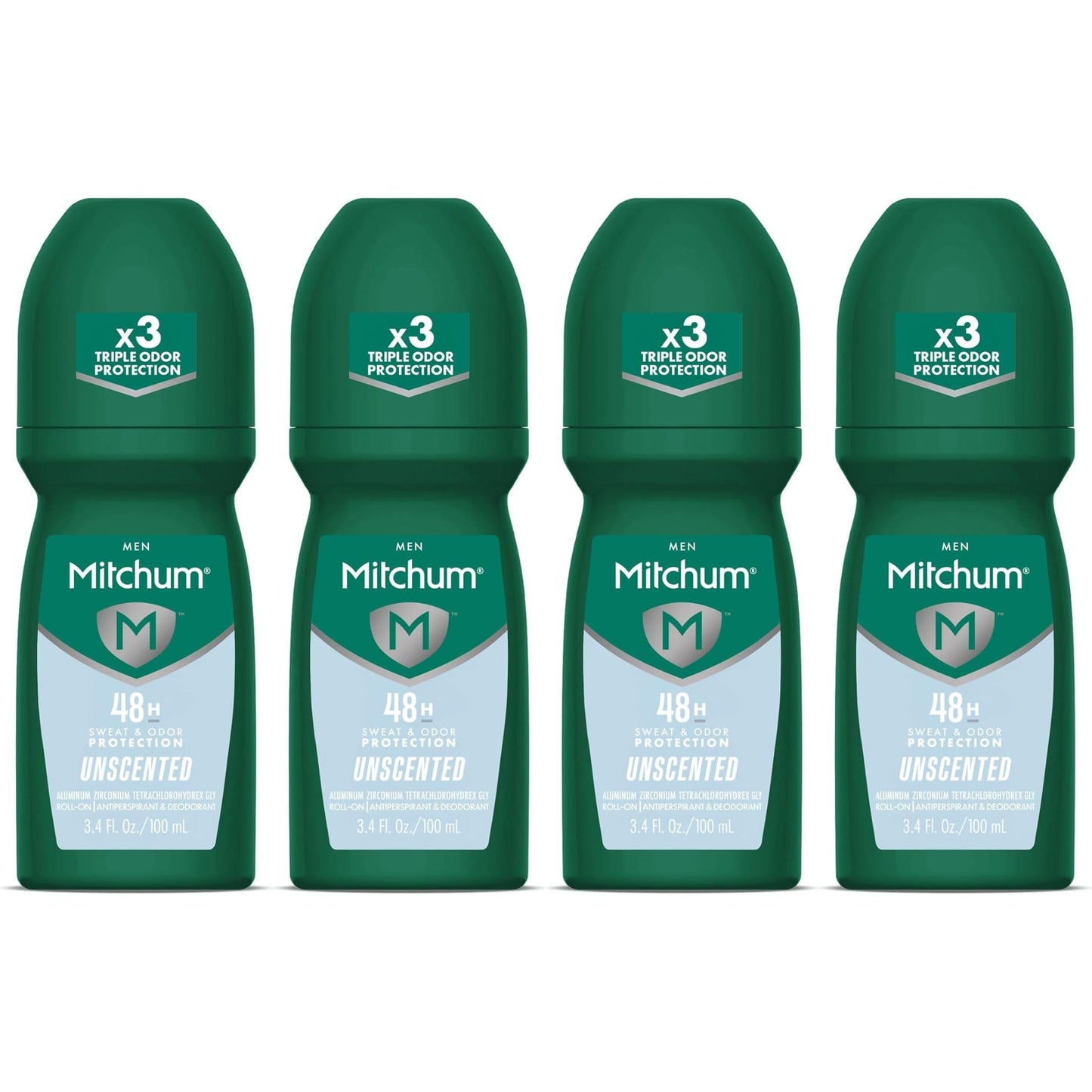 Mitchum Invisible Anti-Perspirant & Deodorant Roll-On, Unscented 3.4 oz (Pack of 4)