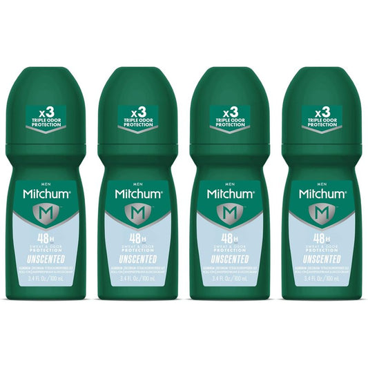 Mitchum Invisible Anti-Perspirant & Deodorant Roll-On, Unscented 3.4 oz (Pack of 4)