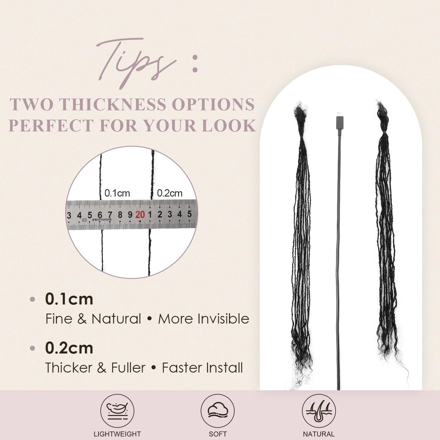 Originea 8-18 Inch 0.1 and 0.2 0.4 Thickness Curly Tips Interlocked sister Locs 100% Real Human Hair Micro loc Extensions Permanent Dreadlock Extensions (1B# 0.1cm Curly, 16 Inch 30 Strands)