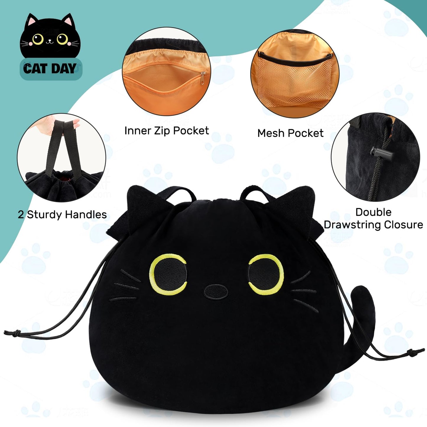 Funny Cat Drawstring Makeup Bag, Large Travel Toiletry Cosmetic Organizer