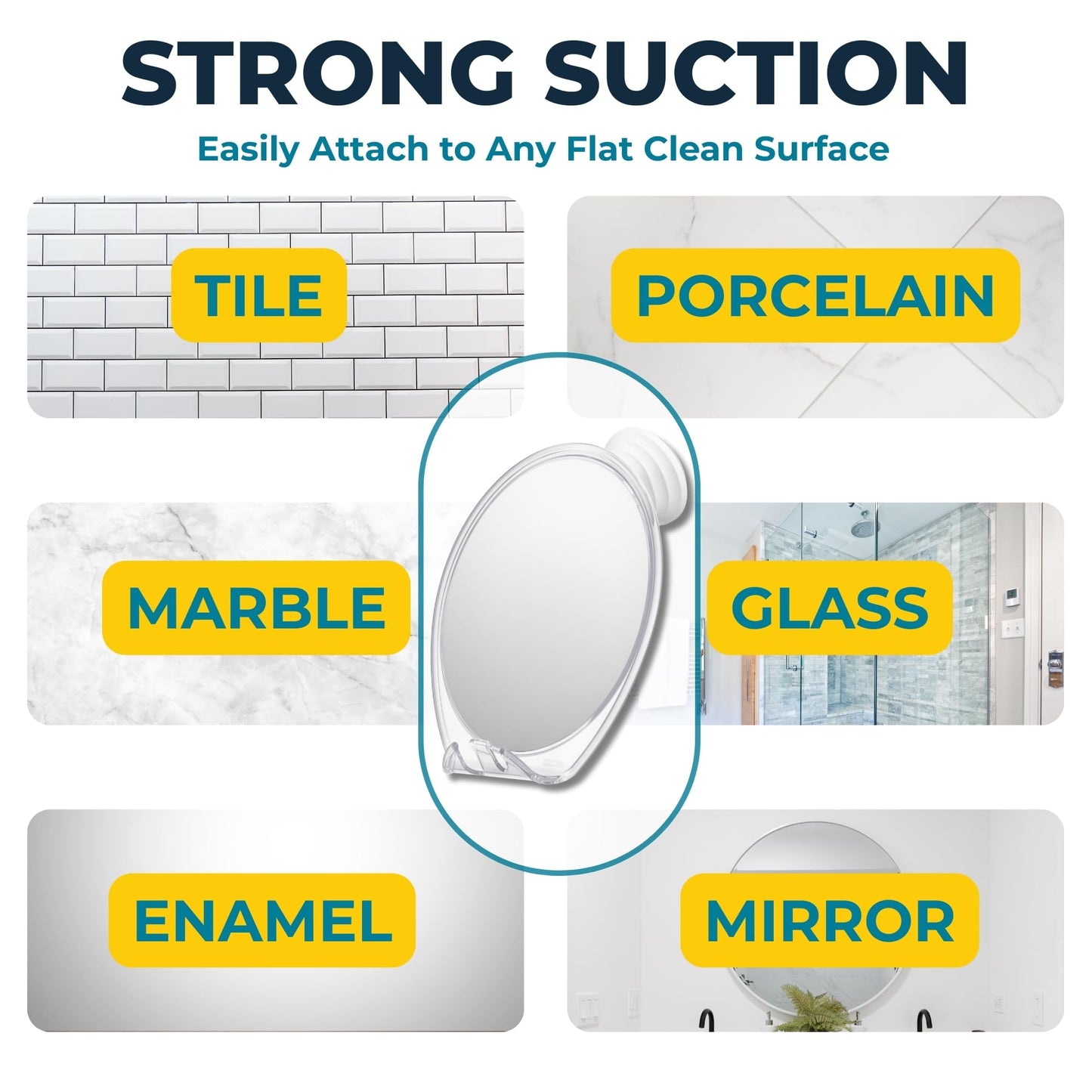 HONEYBULL Fogless Shower Mirror with Suction Mount & Swivel – Anti-Fog Acrylic Bathroom Mirror for Shaving – Built-in Razor Holder, Easy Install, Home Shower Accessory (Extra-Large)