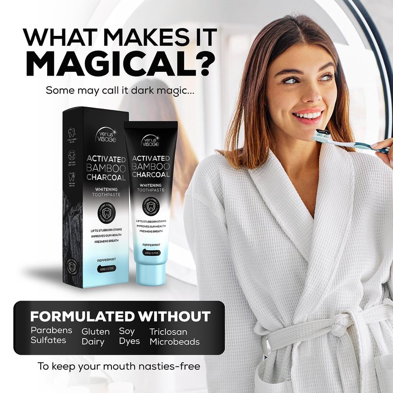 Activated Charcoal Toothpaste for Whitening | Effective Peppermint Flavor - 3 Pack (3.7 oz/105 g)