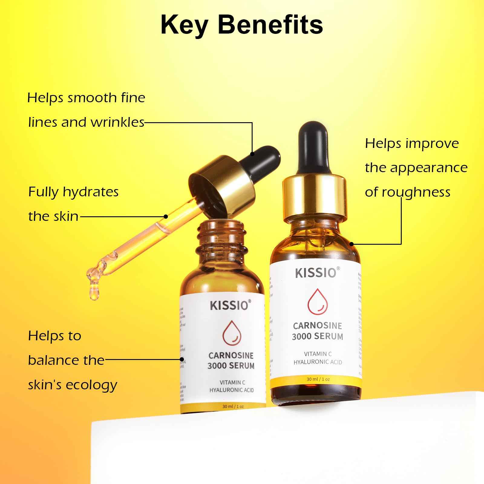 KISSIO Peptide Serum - Anti-Wrinkle Facial Serum with Peptides and Carnosine,Vitamin C,Hyaluronic Acid to Hydrating and Reduce Fine Lines,Skin Care for Face,Vegan,1 Fl Oz