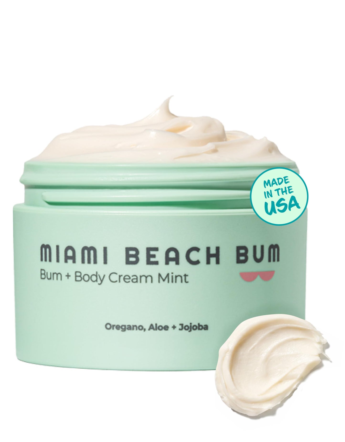 Miami Beach Bum Bum Body Cream - 3.4 oz Bum Lotion Oregano Aloe + Jojoba Daily Moisturizer for Skin Health, Razor Bumps, Keratosis Pilaris, Ingrown Hairs, Sunburns, Blemishes
