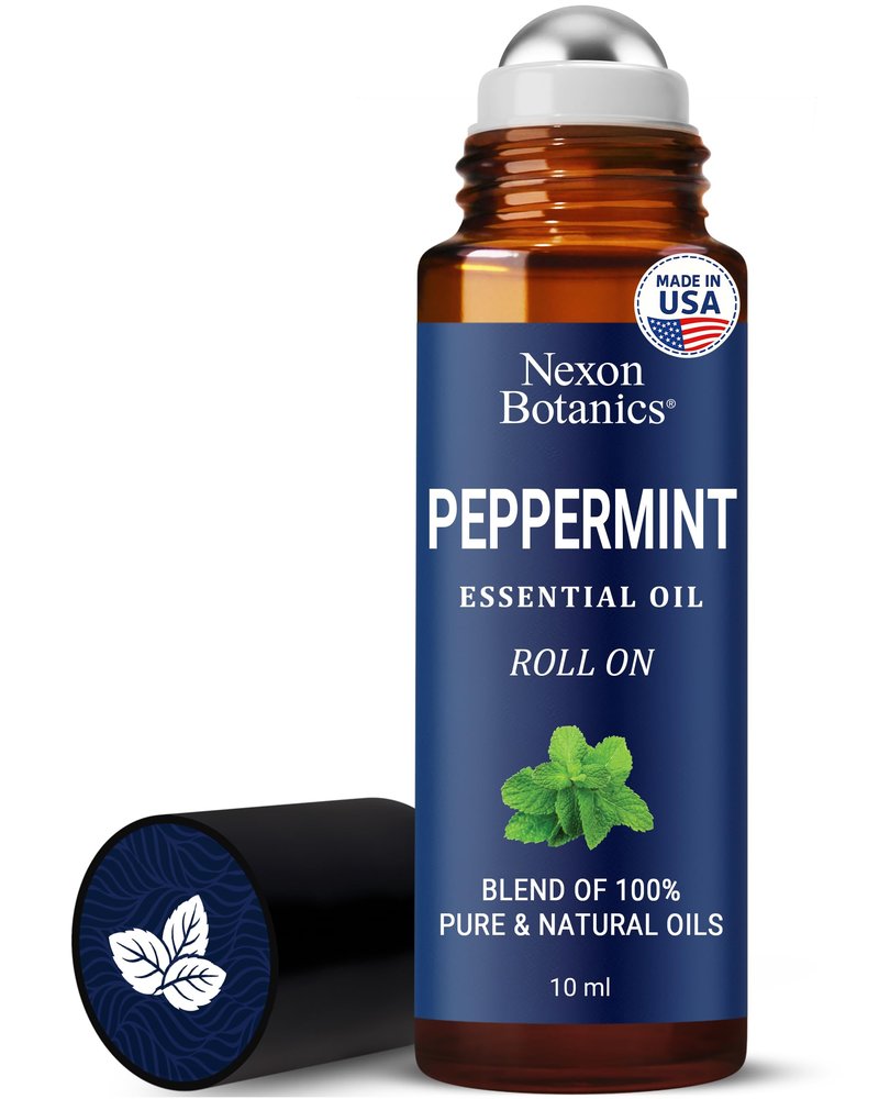 Peppermint Essential Oil Roll-On 10 ml - Pure, Natural & Prediluted Blend with Fresh Minty Aroma - Roller for Aromatherapy & Headache Relief - Nexon Botanics