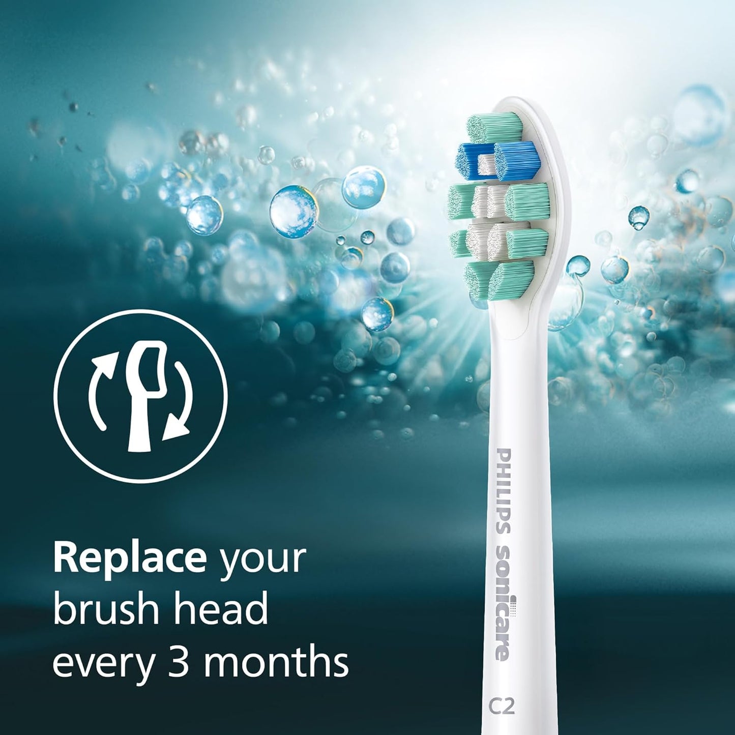 Philips Sonicare C2 Plaque Control - Electric Toothbrush Replacement Heads for Sonicare | 2 Pack, White, HX9022/77