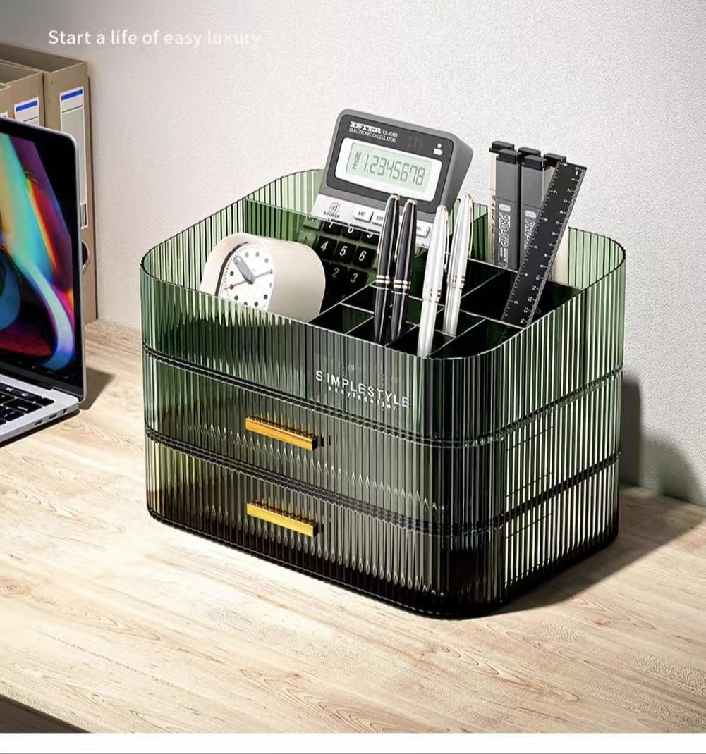 Makeup Organizer with Stackable Drawers - Ideal Vanity Storage for Cosmetics & Skincare | Green