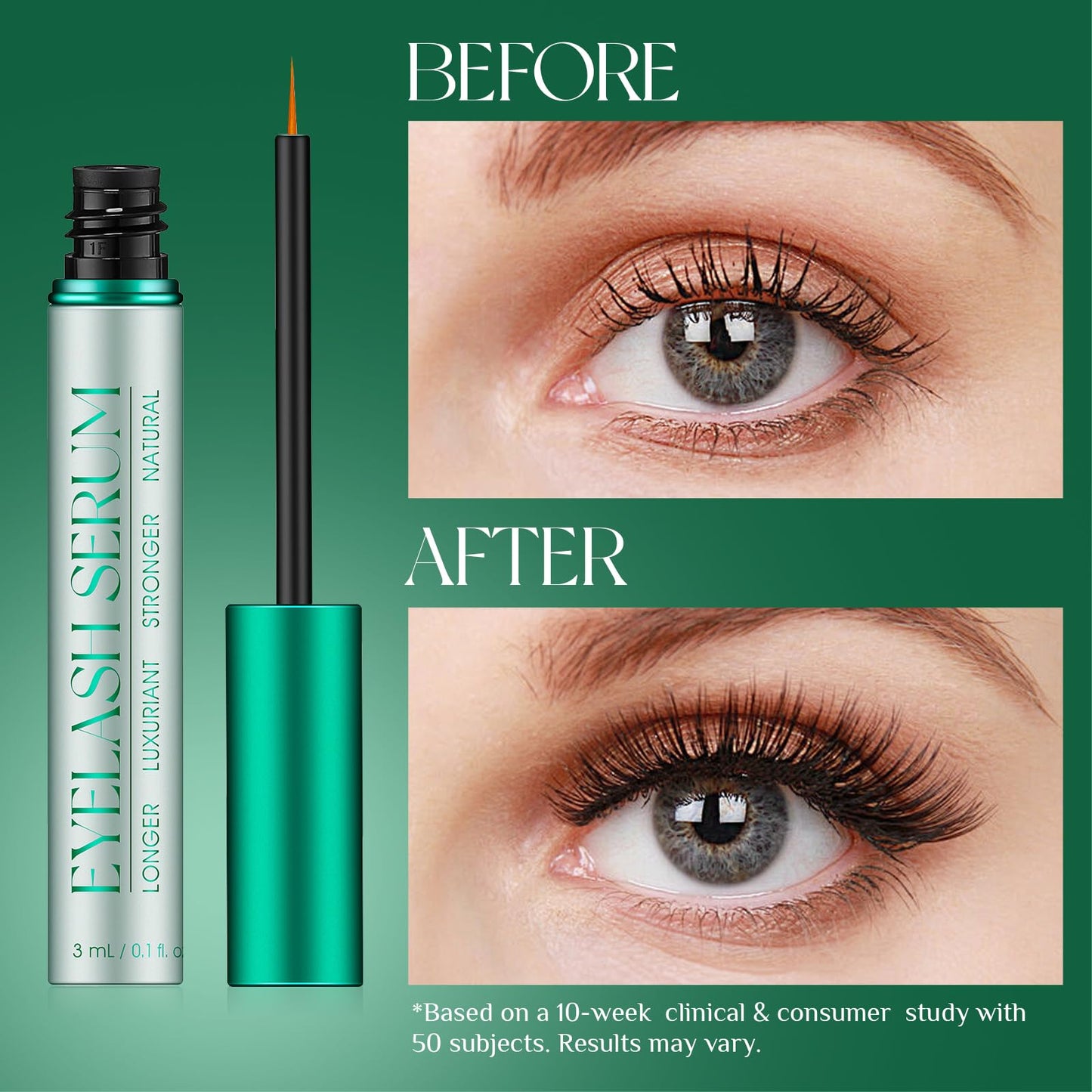 TUDPA Eyelash Growth Serum: Enhances length, density & strength, conditions lashes. Vegan, cruelty-free, gentle for sensitive eyes. 3mL (2-month supply)