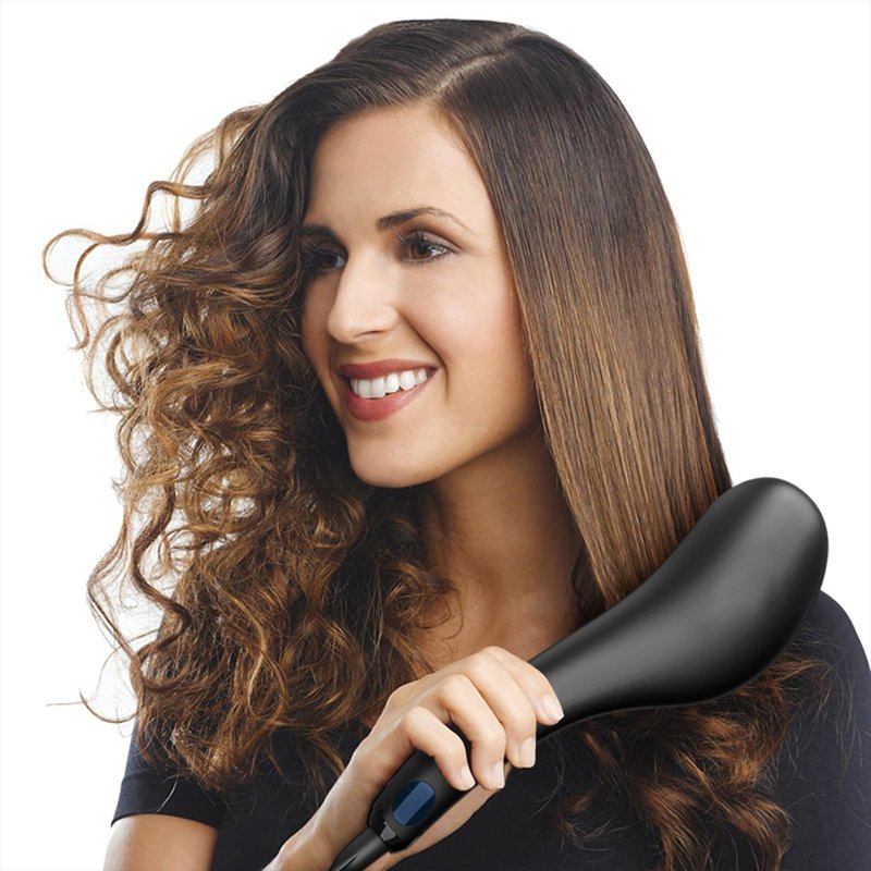 Hair Straightener Brush, Ceramic Ionic Straightening Iron Comb Anti-Scald, Best Soft Round Touch Body, Perfect for Professional Salon at Home (L)