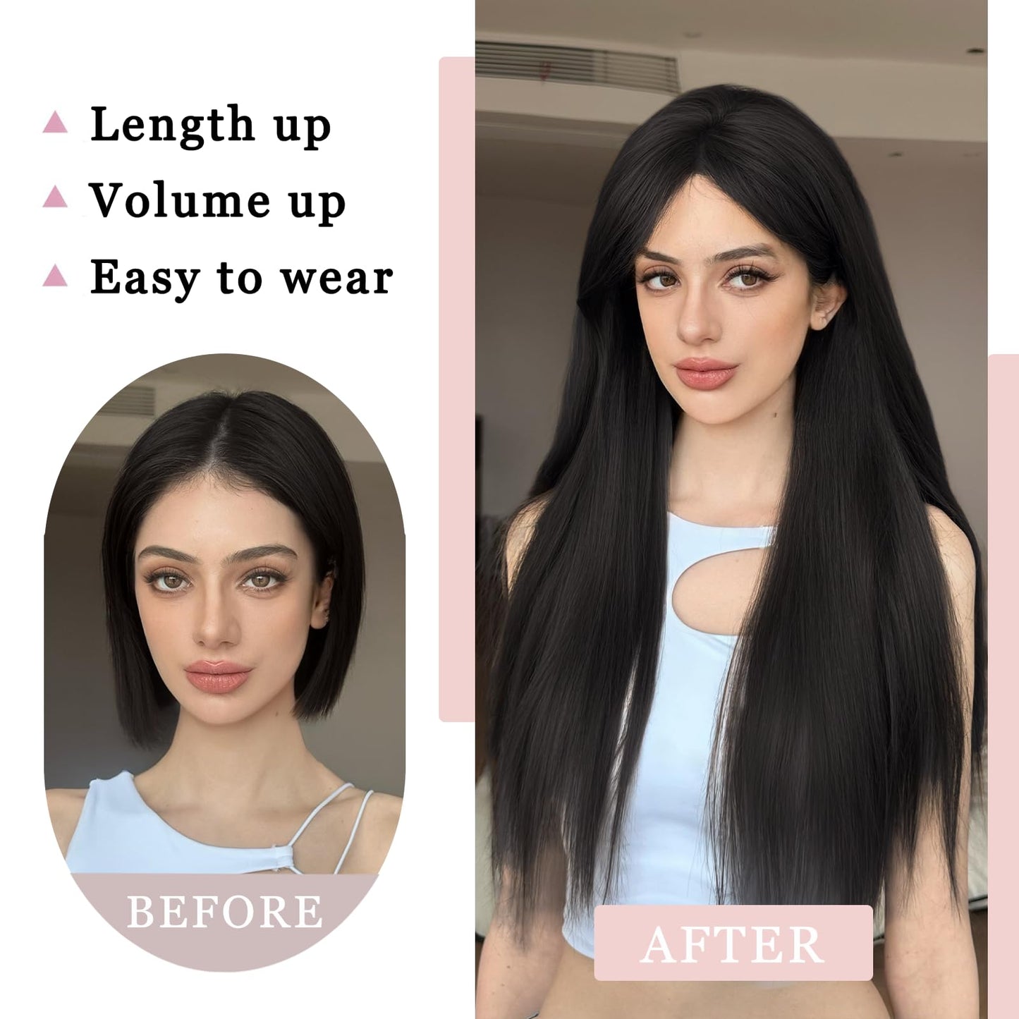 XIXISNOW Toppers Hair Pieces for Women 24 Inch Long Straight Clip in Hair Toppers for Women Thinning Hairs Synthetic Hand-Tied Hairline Heat Resistant Layered Womens Wig Topper Adding Volume Black
