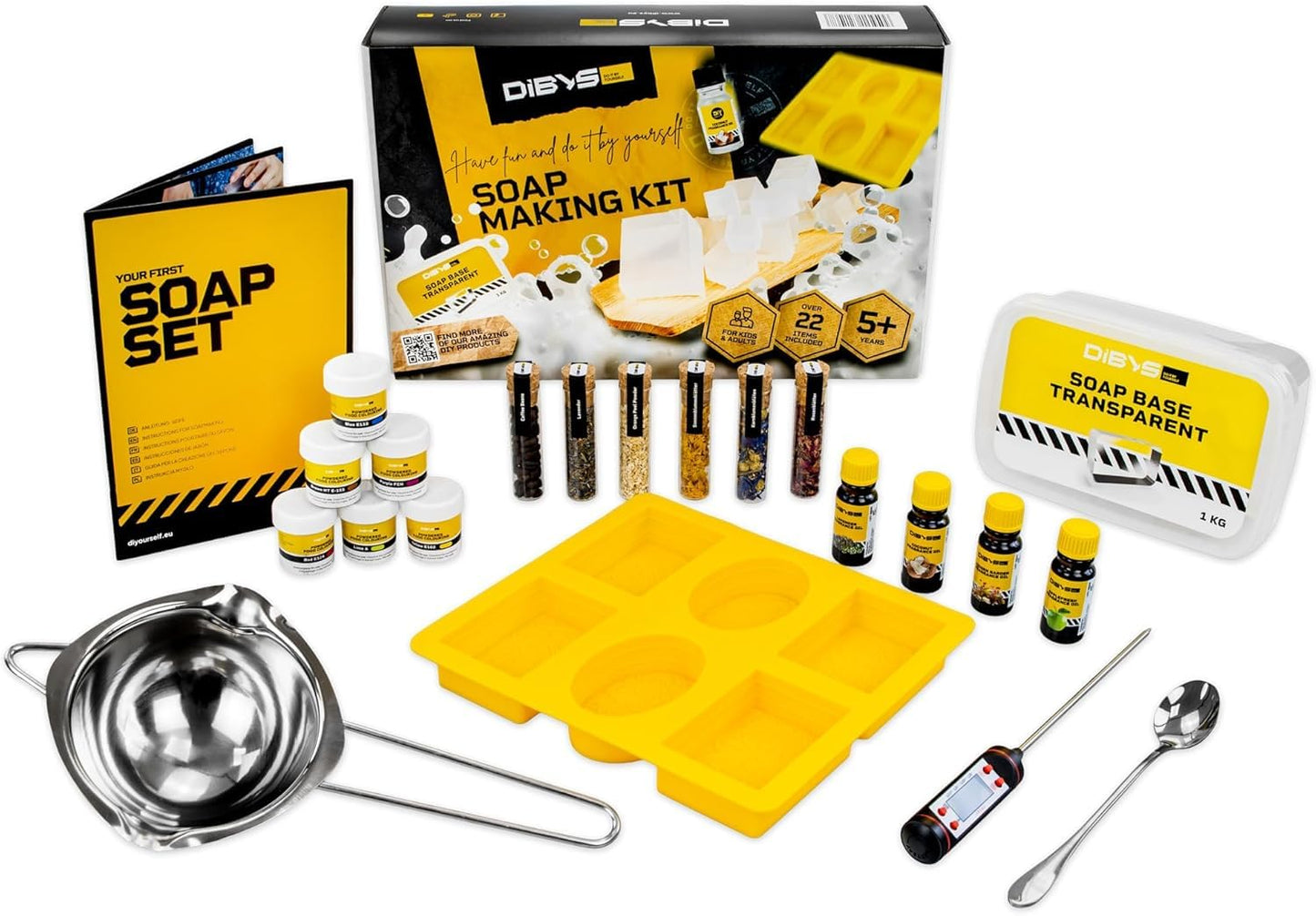 DIBYS Soap Making Kit with SLS-Free Glycerin Soap Base – DIY Melt and Pour Soap Kit, Essential Oils, Colorants, Silicone Mold & Ingredients, Homemade Soap Kit for Beginners