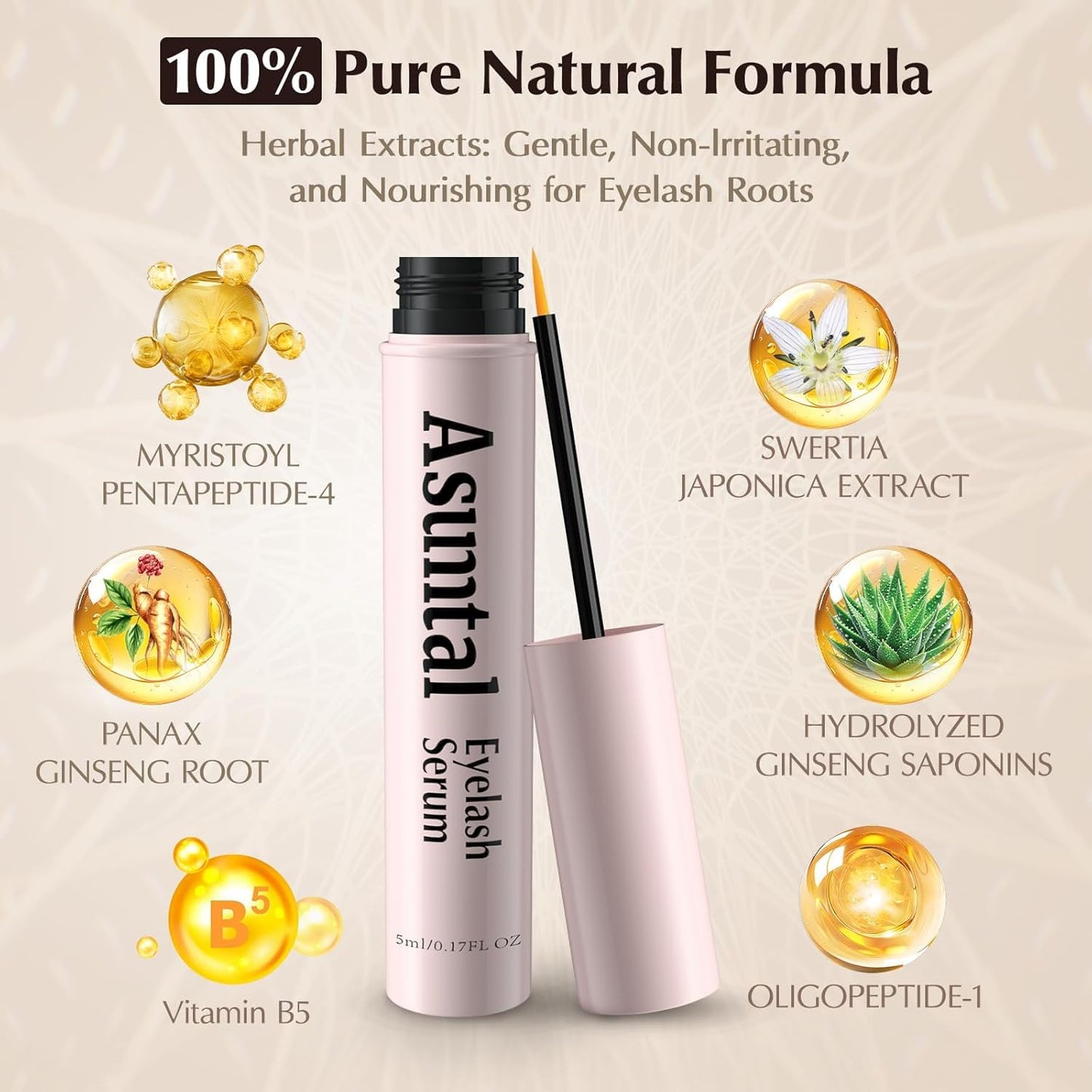 Lash Serum for Eyelash Growth - Advanced Eyelash Growth Serum for Longer, Thicker & Fuller Lashes - Nourishing Vegan Formula, Cruelty-Free for Sensitive Eyes (5ml)