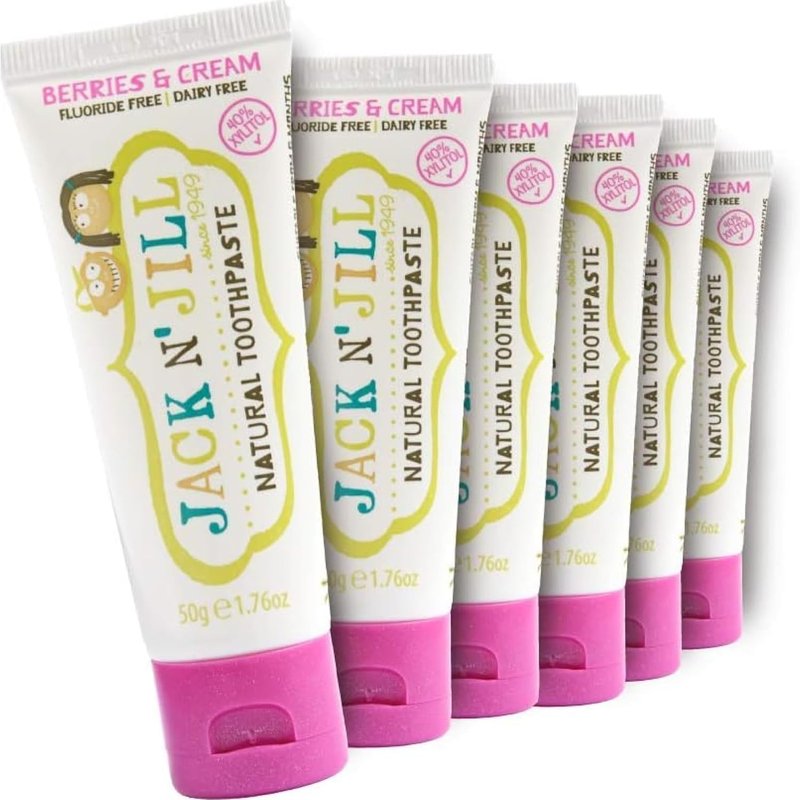 Jack N' Jill Natural Kids Toothpaste - Fluoride-Free, Gentle Cleaning & Gum Soothing | Berries N' Cream, 1.76 oz (Pack of 6)