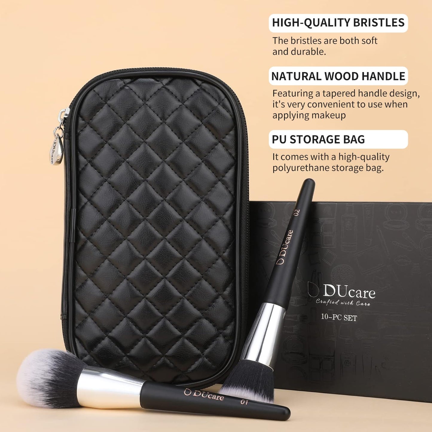 DUcare Travel Makeup Brushes with Bag 10Pcs Makeup Brush set Premium Synthetic Kabuki Foundation Blending Brush Face Powder Blush Concealers Eye Shadows