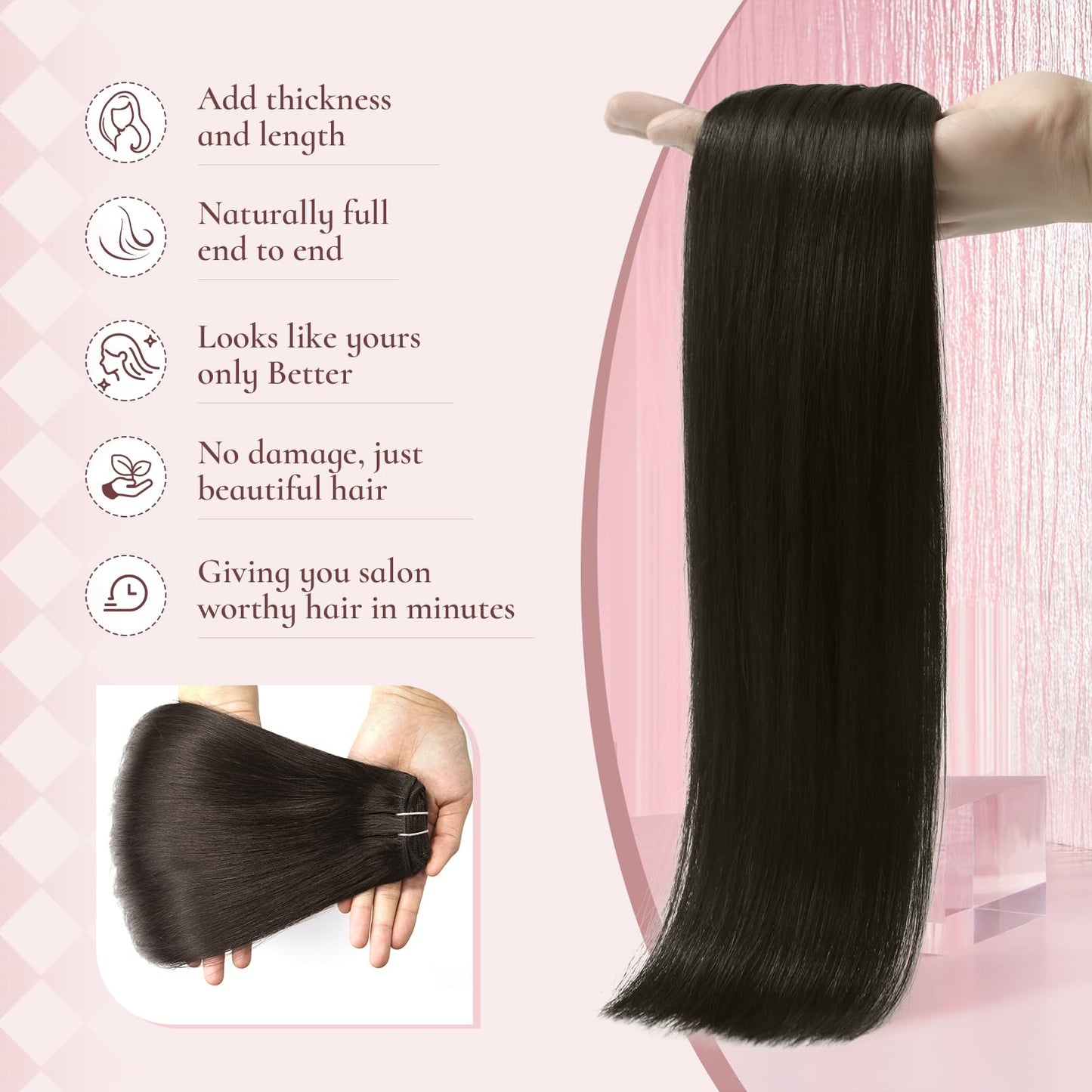 Hyssiet 14 Inch Clip in Real Human Hair Extensions,Dark Brown Remy Thick Invisible Straight Clip Hair,Seamless, 65 Gram 7 Pieces With 16 Clips,Perfect for Fine or Thinning Hair